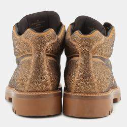 مملوكة مسبقًا Louis Vuitton Oberkampf Line Encreboots Brown/Gold Leather Rhinestone Size 10