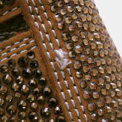 مملوكة مسبقًا Louis Vuitton Oberkampf Line Encreboots Brown/Gold Leather Rhinestone Size 10