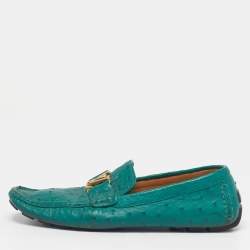 Pre Owned Louis Vuitton Monte Carlo Size 46 Green Ostrich Leather Slip On Loafers