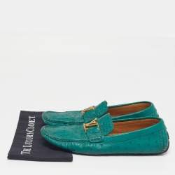 Pre Owned حذاء لوفرز لوي فيتون مونتي كارلو جلد النعام أخضر مقاس 46