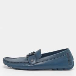 Pre Owned Louis Vuitton Monte Carlo Size 41.5 Blue Leather Loafers