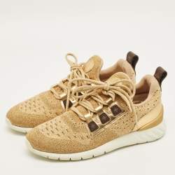 Pre Owned Louis Vuitton Aftergame Size 40 Gold Leather and Lurex Fabric Lace Up Sneakers
