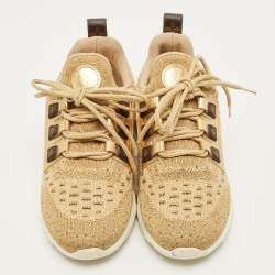Pre Owned Louis Vuitton Aftergame Size 40 Gold Leather and Lurex Fabric Lace Up Sneakers
