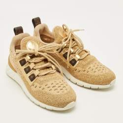 Pre Owned Louis Vuitton Aftergame Size 40 Gold Leather and Lurex Fabric Lace Up Sneakers