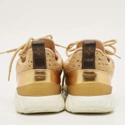 Pre Owned Louis Vuitton Aftergame Size 40 Gold Leather and Lurex Fabric Lace Up Sneakers