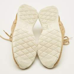 Pre Owned Louis Vuitton Aftergame Size 40 Gold Leather and Lurex Fabric Lace Up Sneakers