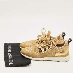 Pre Owned Louis Vuitton Aftergame Size 40 Gold Leather and Lurex Fabric Lace Up Sneakers