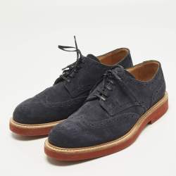 Pre Owned Louis Vuitton Size 41 Navy Blue Suede Brogues