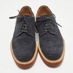 Pre Owned Louis Vuitton Size 41 Navy Blue Suede Brogues
