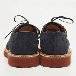 Pre Owned Louis Vuitton Size 41 Navy Blue Suede Brogues