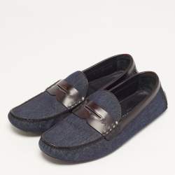 Pre Owned Louis Vuitton Monte Carlo Size 43.5 Blue/Brown Denim and Leather Loafers