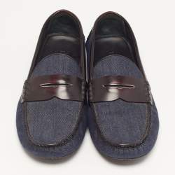 Pre Owned Louis Vuitton Monte Carlo Size 43.5 Blue/Brown Denim and Leather Loafers
