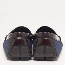Pre Owned Louis Vuitton Monte Carlo Size 43.5 Blue/Brown Denim and Leather Loafers