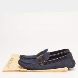 Pre Owned Louis Vuitton Monte Carlo Size 43.5 Blue/Brown Denim and Leather Loafers