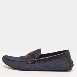 Pre Owned Louis Vuitton Monte Carlo Size 43.5 Blue/Brown Denim and Leather Loafers