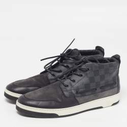 Pre Owned Louis Vuitton Propeller Size 46 Grey/Black Damier Canvas, Leather and Suede High Top Sneakers