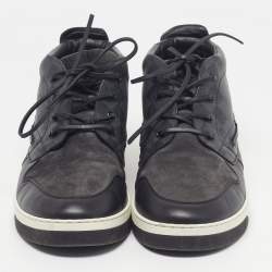 Pre Owned Louis Vuitton Propeller Size 46 Grey/Black Damier Canvas, Leather and Suede High Top Sneakers