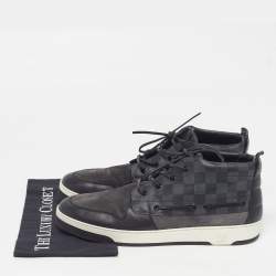 Pre Owned Louis Vuitton Propeller Size 46 Grey/Black Damier Canvas, Leather and Suede High Top Sneakers