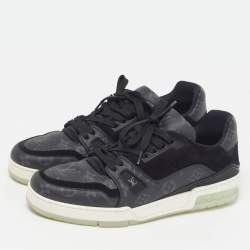 Pre Owned Louis Vuitton LV Trainer Size 42 Black Monogram Canvas and Suede Low Top Sneakers