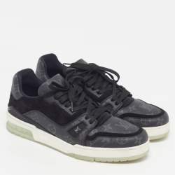Pre Owned Louis Vuitton LV Trainer Size 42 Black Monogram Canvas and Suede Low Top Sneakers