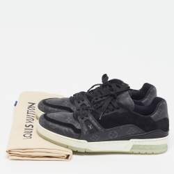 Pre Owned Louis Vuitton LV Trainer Size 42 Black Monogram Canvas and Suede Low Top Sneakers