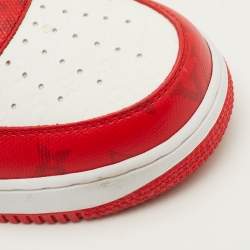 Pre Owned Louis Vuitton x Nike Air Force 1 Virgil Abloh Size 43.5 Red/White Monogram Canvas and Leather Sneakers