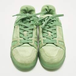 Pre Owned Louis Vuitton LV Trainer Size 40 Green Monogram Canvas and Suede Lace Up Sneakers