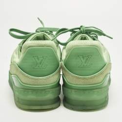 Pre Owned Louis Vuitton LV Trainer Size 40 Green Monogram Canvas and Suede Lace Up Sneakers
