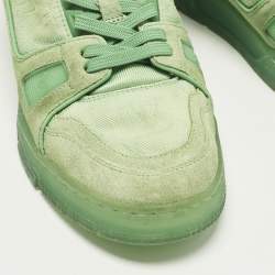 Pre Owned Louis Vuitton LV Trainer Size 40 Green Monogram Canvas and Suede Lace Up Sneakers