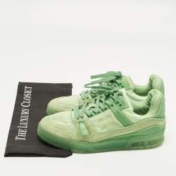 Pre Owned Louis Vuitton LV Trainer Size 40 Green Monogram Canvas and Suede Lace Up Sneakers