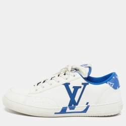 Pre Owned Louis Vuitton Charlie Size 42.5 White/Blue Fabric and Faux Leather Low Top Sneakers