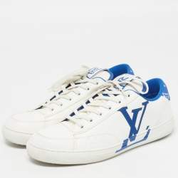 Pre Owned Louis Vuitton Charlie Size 42.5 White/Blue Fabric and Faux Leather Low Top Sneakers