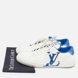 Pre Owned Louis Vuitton Charlie Size 42.5 White/Blue Fabric and Faux Leather Low Top Sneakers
