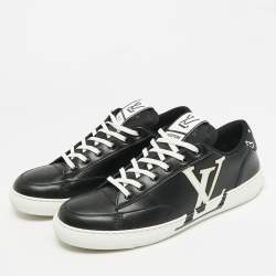 Pre Owned Louis Vuitton Charlie Size 42.5 Black Faux Leather Low Top Sneakers