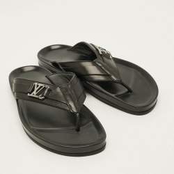 Pre Owned Louis Vuitton Size 39 Black Leather Thong Flats Slide