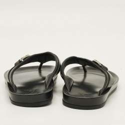 Pre Owned Louis Vuitton Size 39 Black Leather Thong Flats Slide