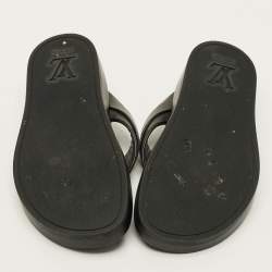 Pre Owned Louis Vuitton Size 39 Black Leather Thong Flats Slide