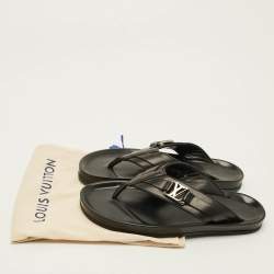 Pre Owned Louis Vuitton Size 39 Black Leather Thong Flats Slide
