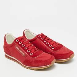 Pre Owned Louis Vuitton Size 40.5 Red Nylon and Suede Lace Up Sneakers