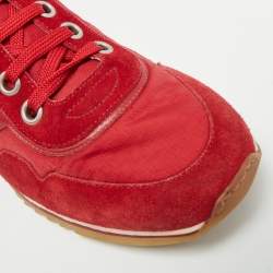 Pre Owned Louis Vuitton Size 40.5 Red Nylon and Suede Lace Up Sneakers