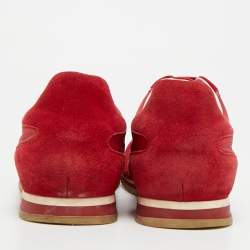 Pre Owned Louis Vuitton Size 40.5 Red Nylon and Suede Lace Up Sneakers