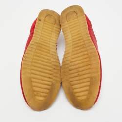Pre Owned Louis Vuitton Size 40.5 Red Nylon and Suede Lace Up Sneakers