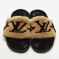 Pre Owned Louis Vuitton Pool Pillow Size 40 Brown Mink Fur Slide Sandals