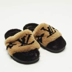 Pre Owned Louis Vuitton Pool Pillow Size 40 Brown Mink Fur Slide Sandals