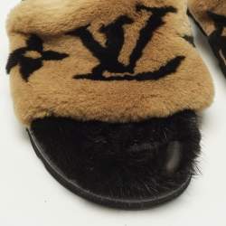 Pre Owned Louis Vuitton Pool Pillow Size 40 Brown Mink Fur Slide Sandals
