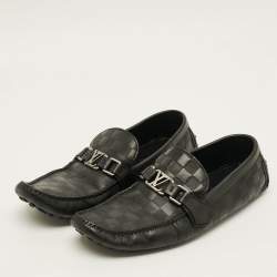 Pre Owned Louis Vuitton Hockenheim Size 43 Black Damier Leather Slip On Loafers