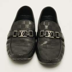 Pre Owned Louis Vuitton Hockenheim Size 43 Black Damier Leather Slip On Loafers