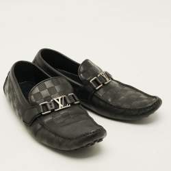 Pre Owned Louis Vuitton Hockenheim Size 43 Black Damier Leather Slip On Loafers