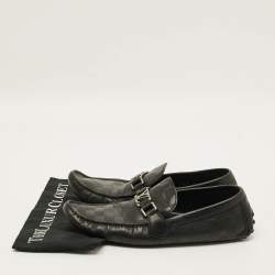 Pre Owned Louis Vuitton Hockenheim Size 43 Black Damier Leather Slip On Loafers