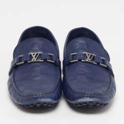 Pre Owned Louis Vuitton Hockenheim Size 45 Navy Blue Damier Infini Leather Loafers